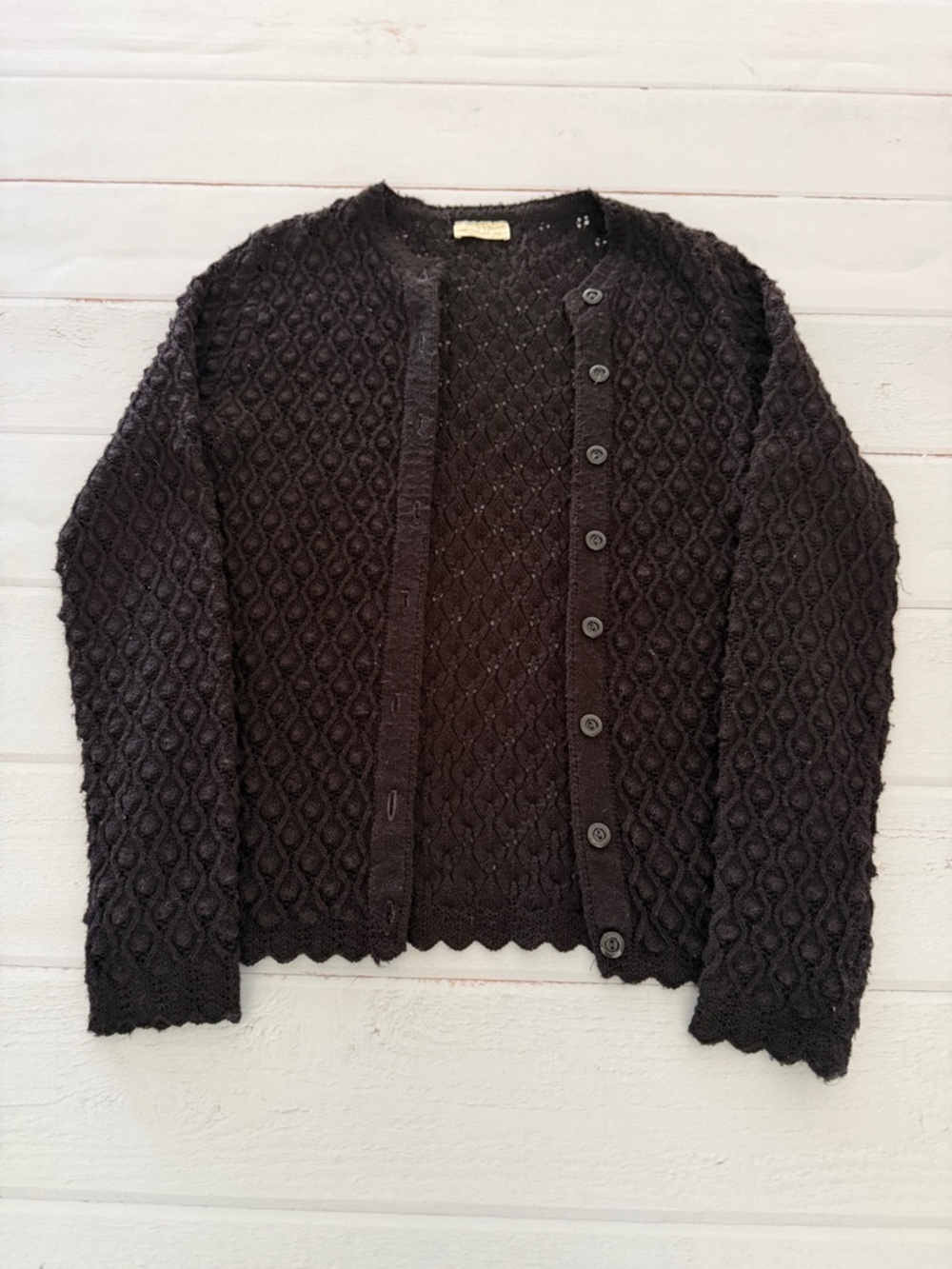 Vintage British Vogue Inc Black Textured Knit Cardigan Sweater Made in USA